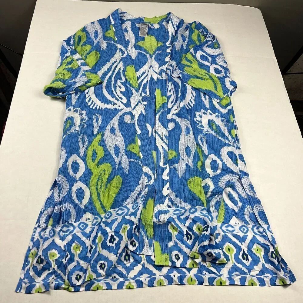 Chicos Lightweight Kimono Ikat Blouse Flowy Open Front Boho Loose Fit Top XXS/XS